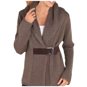 Soft Surroundings Country Weekend Cardigan Sz S Wool Blend Brown Heritage Cabin